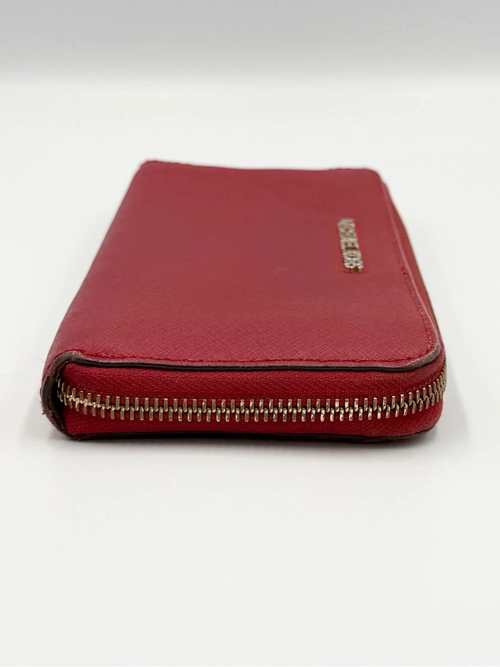 Michael Kors Red Saffiano Zip Wallet with Gold Logo